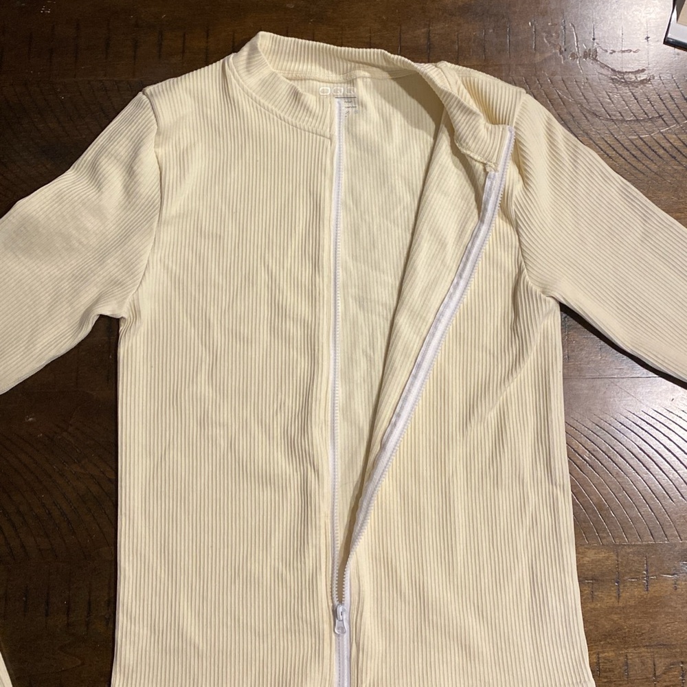 Cream Ribbed Zip-Up Jacket - Picture 2 of 2